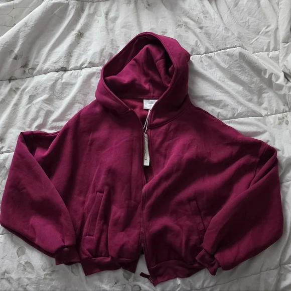 Target Blogilates Marshmallow Full Zip Hooded Sweatshirt Burgundy - Picture 3 of 4